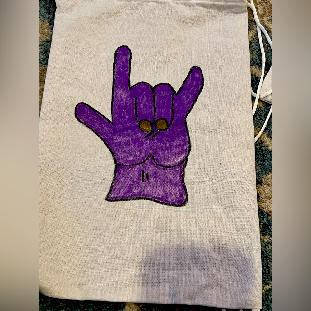 American Sign Language “I Love You” drawstring bag.